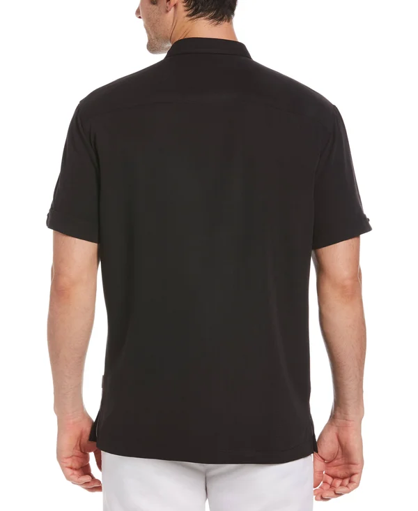 Cubavera Mens Double Tucks Short Sleeve Shirt - Black - Medium