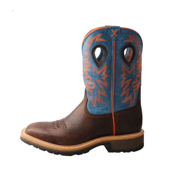 Twisted x Men's MCW0010 Cowboy Western Work Boot - Dark Brown/Sky Blue Leather