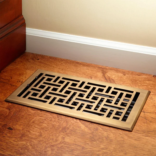 Wicker Style Brass Floor Register - Brushed Nickel 4x22 x 10x22 (5-1/8x22 x 11-3/8x22 Overall), Signature Hardware 393364