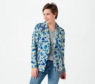 Logo by Lori Goldstein Tie-Dye Ponte Knit Blazer, Size Large, Blue