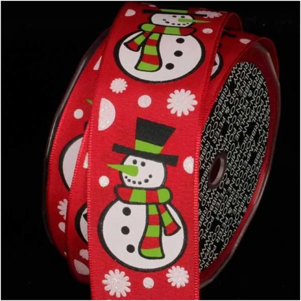 Red and White Wonderland Snowman Wired Craft Ribbon 1.5x22 x 27 Yards