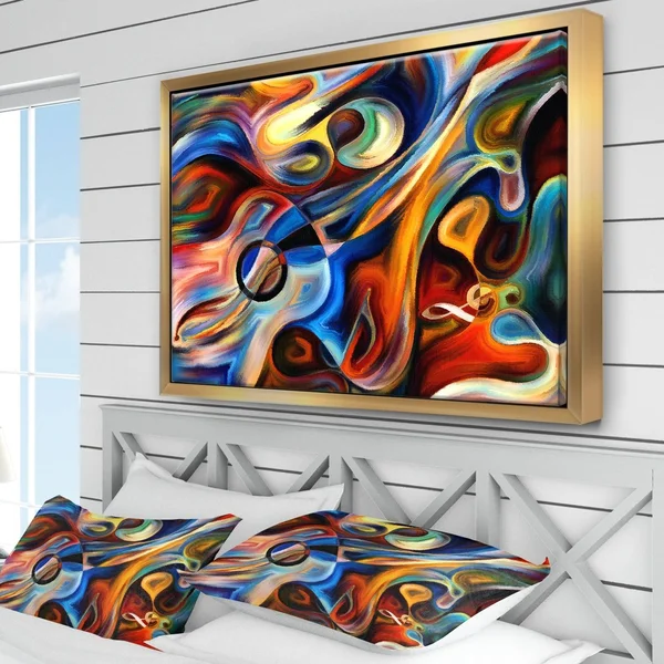 Designart & Abstract Music and Rhythm & Abstract Framed Canvas Art Print, Size: 34 inch x 18 inch