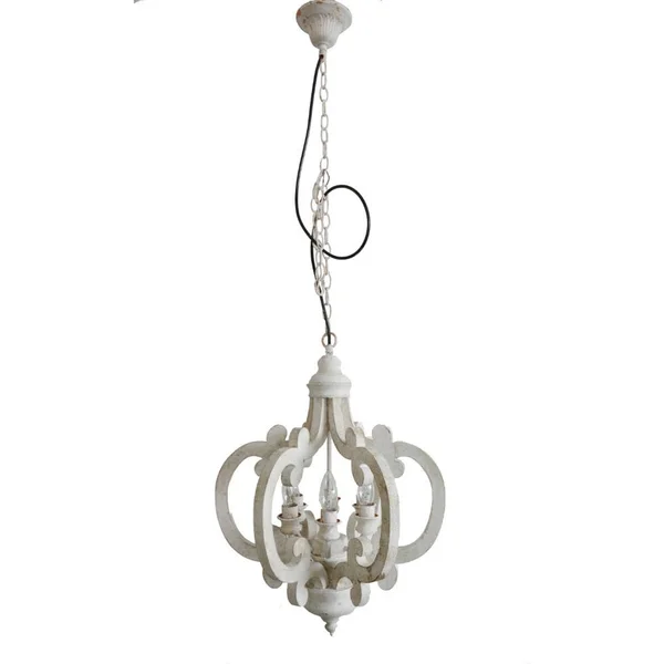 Beautiful Wood Metal Antique Chandelier White