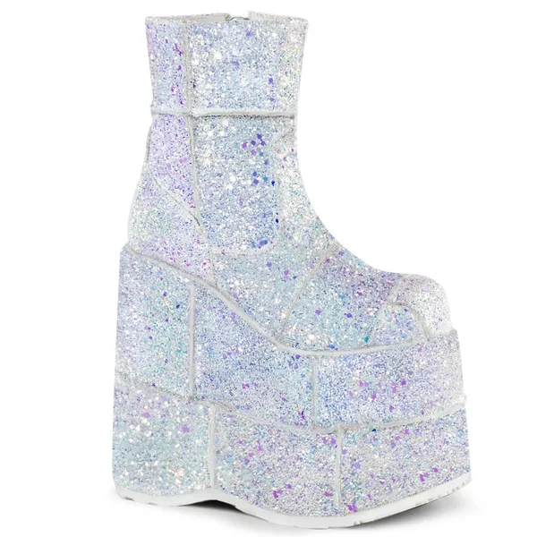 STACK-201G - Men's GOGO Platform Wedge Glitters Ankle Boots, White Size : 7 - FUNkyPair.com