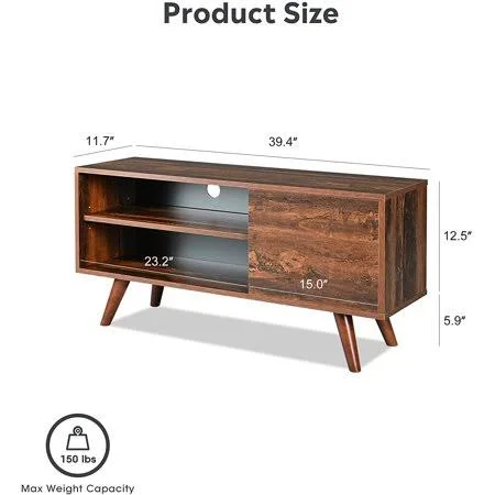 Wlive Mid-Century Modern TV Stand for 40/43 inch TV, Entertainment Center with Storage Cabinet and Open Shelves, Media Console f