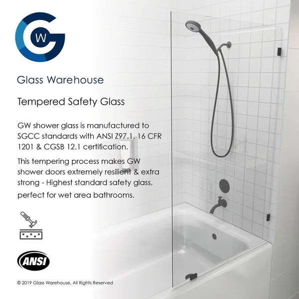 Glass Warehouse 30.5 in. W x 58.25 in. H Fixed Frameless Shower Bath Panel