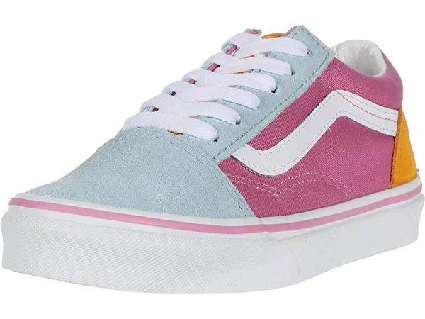 Vans Kids Color Block Old Skool (Fuchsia Pink/True White) 12.5 Kids