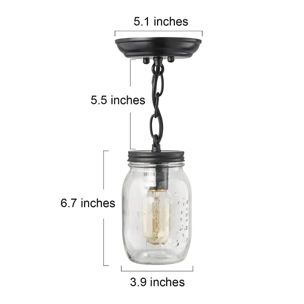 Carbon Loft Chilton 1-Light Pendant Lighting Glass Jar Ceiling Lights - D5x22*H13x22 - Black