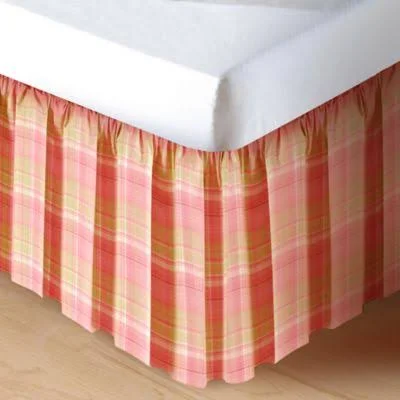 Pink & Green Plaid Queen Dust Ruffle Bedskirt 60x22 x 80x22 x 18x22 Drop Cu0026F