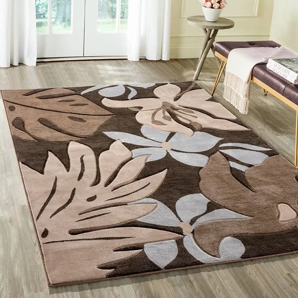 Glamour Floral Collection Polypropylene Area Rug - 8& Round - Grey/Multi