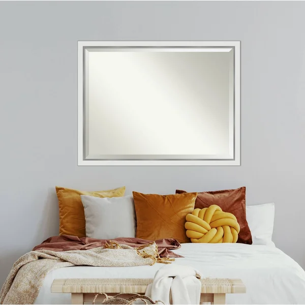 Amanti Art Narrow Eva White Silver Bathroom Vanity Wall Mirror - 43x33
