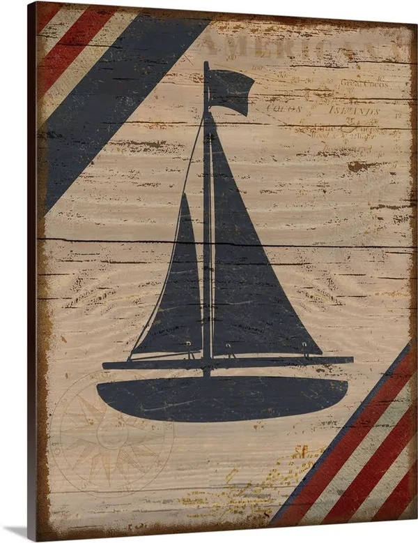 Nautical Americana Boat - Large Solid-Faced Canvas Wall Art Print, Great Big Canvas