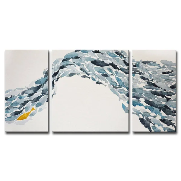 &Goldfish& Wrapped Canvas Coastal Wall Art Set by Norman Wyatt Jr. Overall 60x22 W x 30x22 H