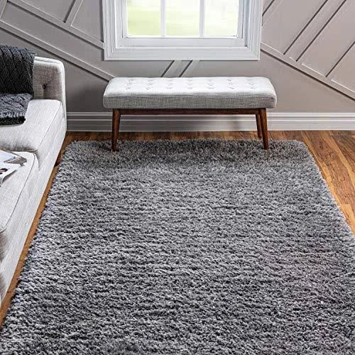 Infinity Collection Solid Shag Area Rug by Rugs.com – Smoke 7& x 10& High-Pile Plush Shag Rug Perfect for Living Rooms, Bedrooms