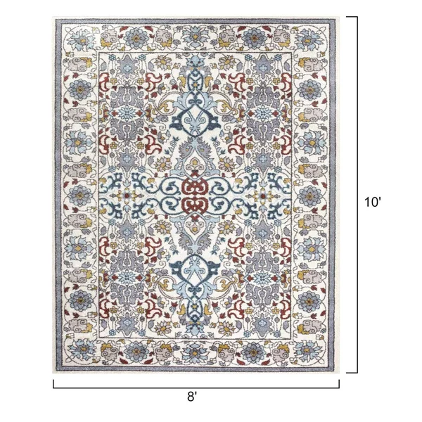 Bordered Floral Antique White/Grey Area Rug Outdoor/Indoor - 5'*7'