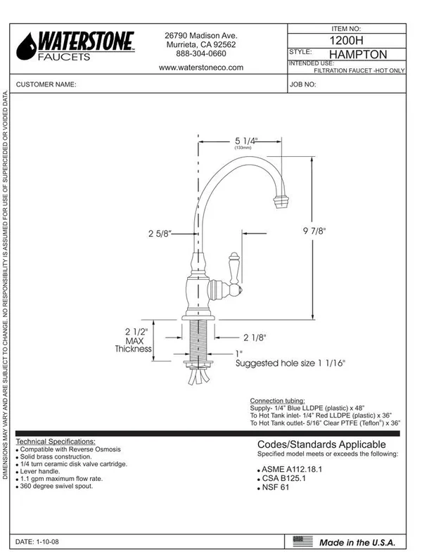 Waterstone 1200C-DAMB Hampton Cold Only Filtration Faucet - Lever Handle Distressed American Bronze