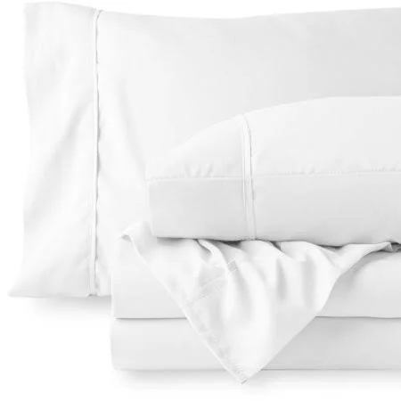 Bare Home Microfiber Sheet Set - Double Brushed - Deep Pocket (Split California King, White)