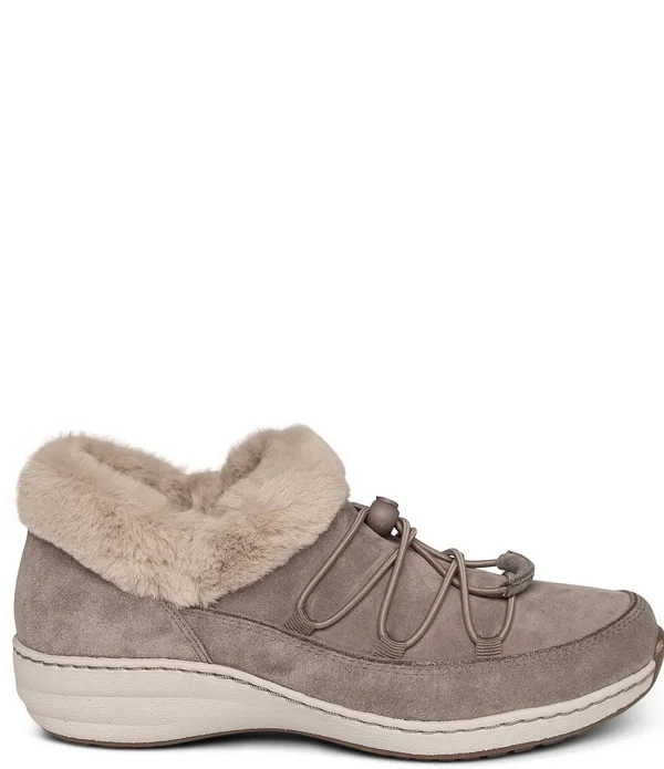 Aetrex Chrissy Waterproof Suede Faux Fur Lined Ankle Booties - 37(7M)