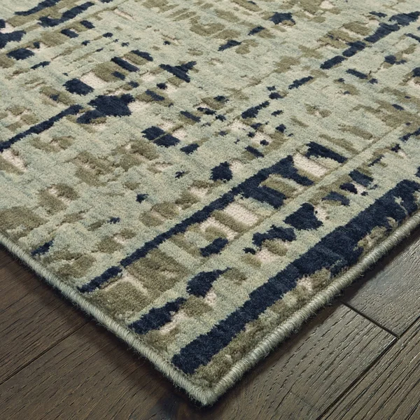 Abstract Etchings Blue/ Tan Area Rug - 9&10x22 x 12&10x22