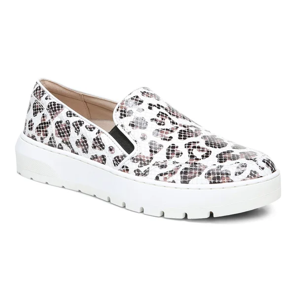 Vionic Dinora Leopard Snake Embossed Leather Slip-On Sneakers - 9M