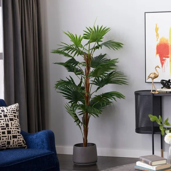 Fountain Palm Tree Artificial Decorative Foliage for Indoors 65x22 Green - 34X31X65