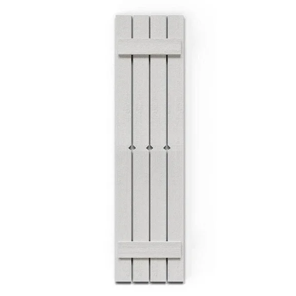 Ekena Millwork FBS06D23X044RUF 23x22W x 44x22H Rustic Four Board Spaced Board-n-Batten Faux Wood Shutters w/Diamond Cut Outs (Pe