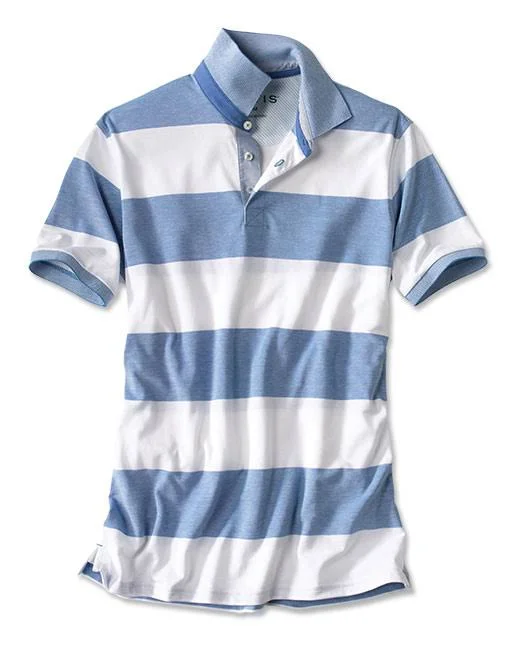 Men's Rugby Stripe Pique Polo Shirt, Black/Whte, Size Medium, Cotton, Orvis