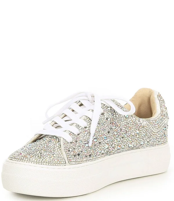 Blue by Betsey Johnson Sidny Rhinestone Embellished Platform Lace-Up Sneakers - 8M