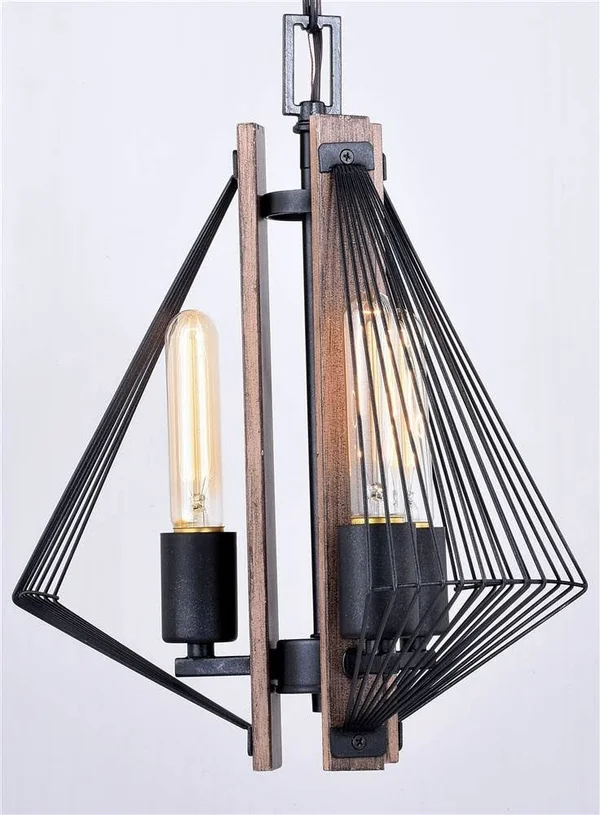 Vaxcel Dearborn 3 Light Pendant, Black Iron/Burnished Oak P0265