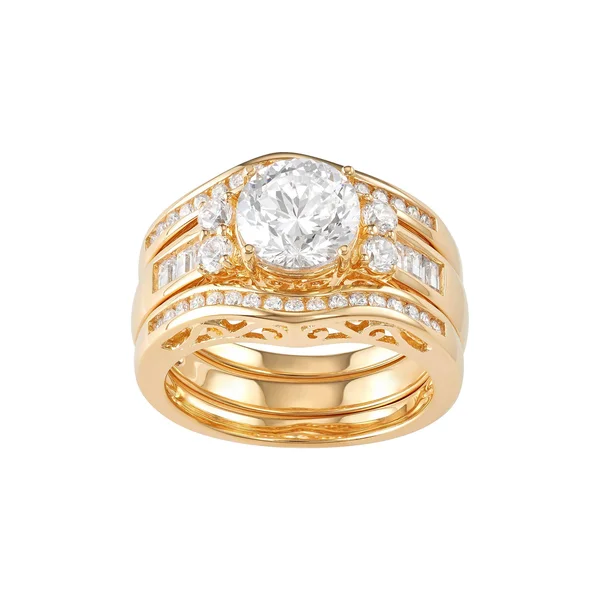 18K Gold Over Sterling Silver Cubic Zirconia Ring Set, Women's, Size: 6, White