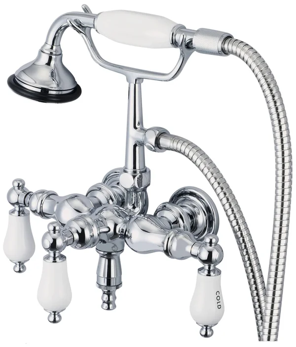 Water Creation F6-0017-01 Vintage Classic 3-3/8 Center Wall Mount Tub Faucet with Down Spout, Straight Wall Connector & Hand