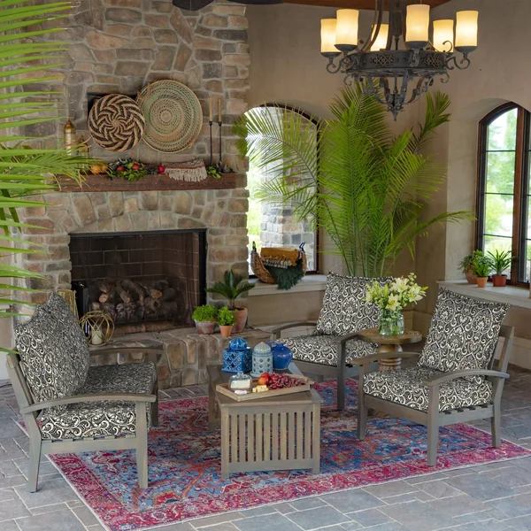 Arden Selections Black Aurora Damask Outdoor 24 x 24 in. Deep Seat Set, Size: 24 inch x 24 inch