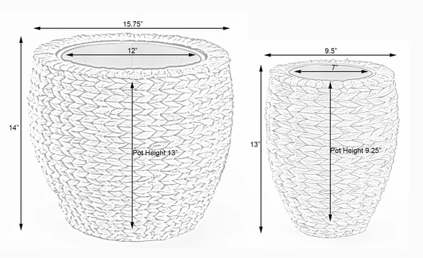 Vintiquewise Water Hyacinth Round Floor Planter with Metal Pot, Set of 2