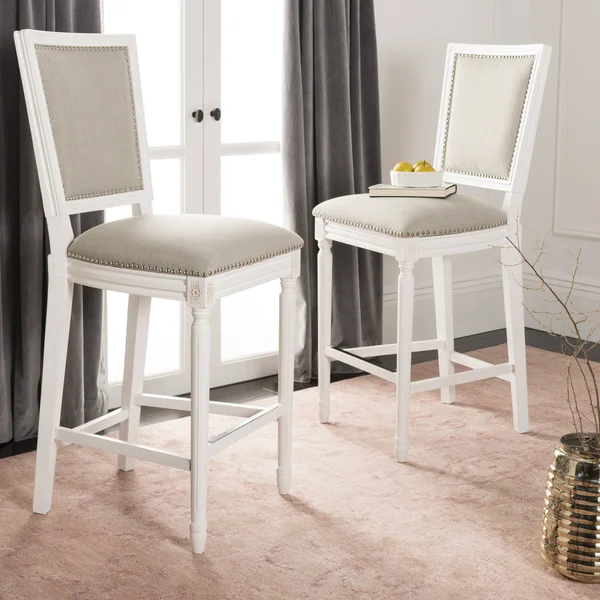 Safavieh Buchanan Rectangle Bar Stool (Set of 2) - Light Grey/Cream