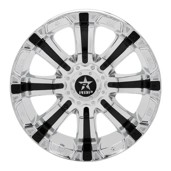 RBP 94R 20x10 6x135/139.7 BP, 4.5 BS, -25mm Offset 87mm CB Chrome w/Black Inserts Wheel