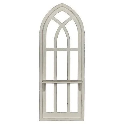 Distressed White Window Arch Shelf Wall Plaque : Wood