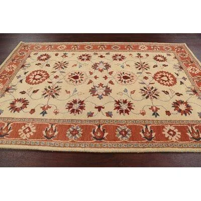 Yoko Oriental Handmade Tufted Wool Beige/Orange Area Rug Canora Grey