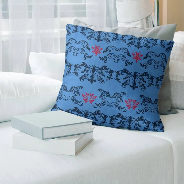 Tennessee Football Baroque Pattern Accent Pillow-Faux Suede - 16 x 16 - Navy/Blue/Red