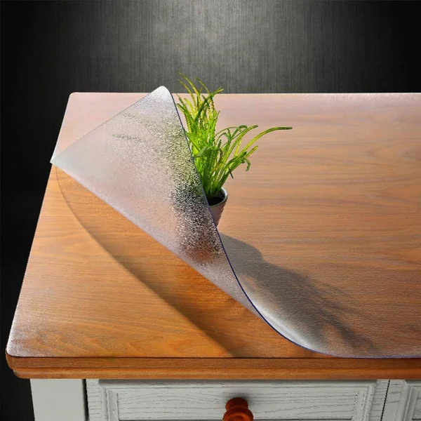 NECAUX Custom Multisize 1.5mm Thick Frosted PVC Table Cover Protector - 30 x 50 inch Water Resistant Plastic Rectangular Vinyl N