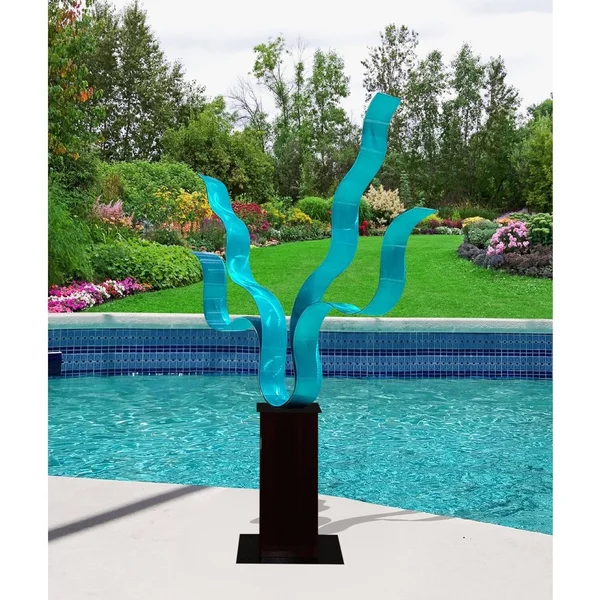 Statements2000 Large Abstract Metal Sculpture Modern Garden Art by Jon Allen - Reaching Out - 40x22 x 33x22 x 9x22 - Aqua