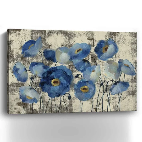 Aquamarine Floral Canvas Giclee Blue 4& x 32x22 - Polyester