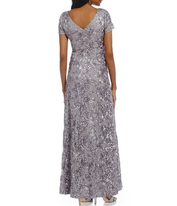 Alex Evenings Womens Petites Sequined Rosette Evening Dress Blue 16p