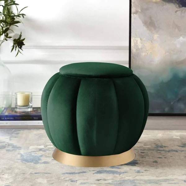 Ford Tufted Ottoman Nicole Miller Color: Navy - Leg Color: Gold
