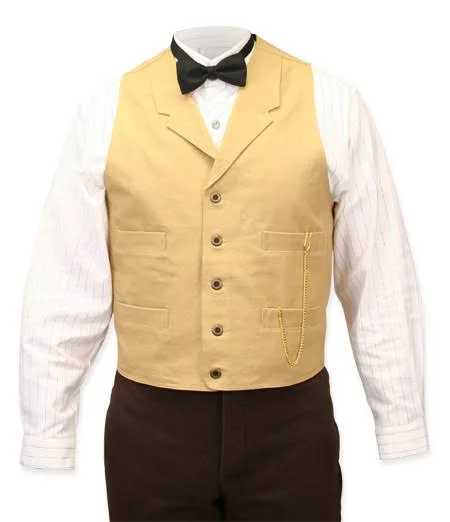 Classic Canvas Work Vest - Wheat Steampunk Mens Tan Cotton Notch Collar Work Vest (Big & Tall Size 3X) - Gothic, Pirate, L