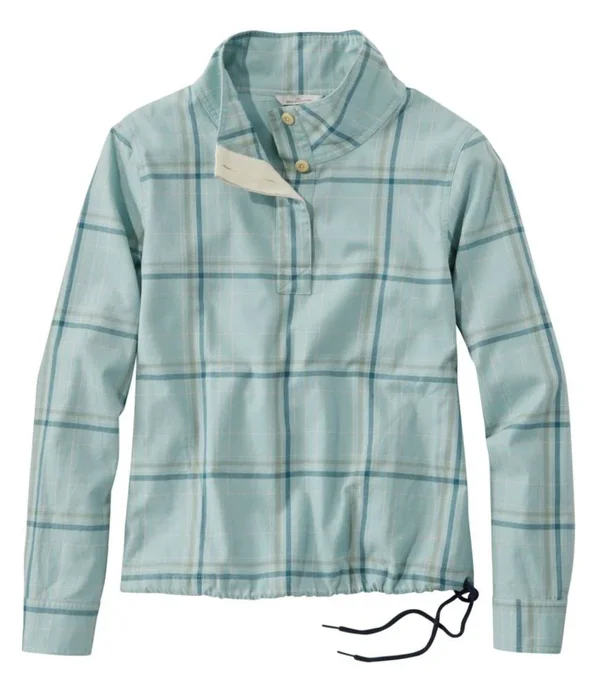 Women's Signature Brushed Cotton Mockneck Shirt, Pattern Blue Medium, L.L.Bean