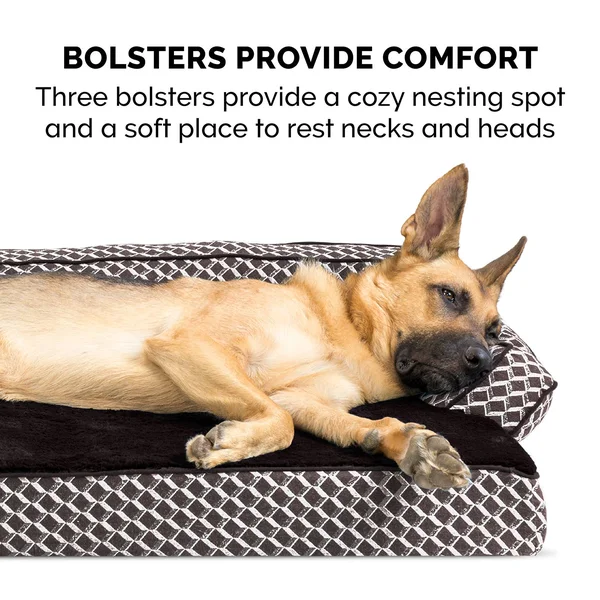 FurHaven Sofa Dog Bed - Plush & D閏or Comfy Couch Cooling Gel Foam, Jumbo Plus, Diamond Brown
