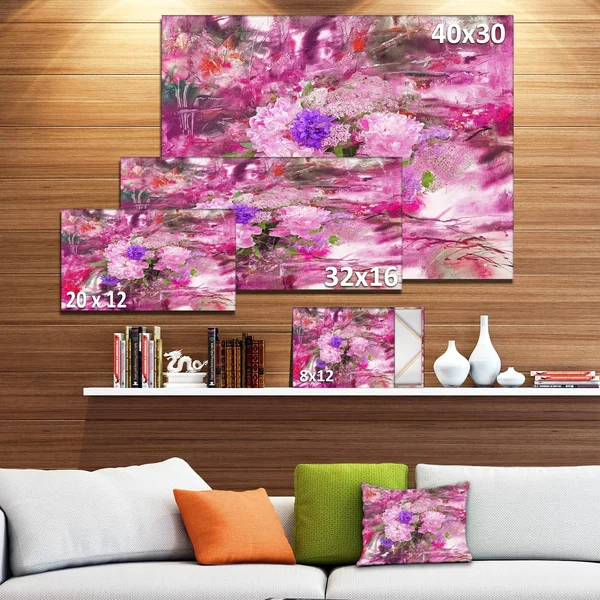 Design Art 'Abstract Background with Pink Peony' Painting Print on Wrapped Canvas, Size: 30 inch H x 40 inch W x 1 inch D
