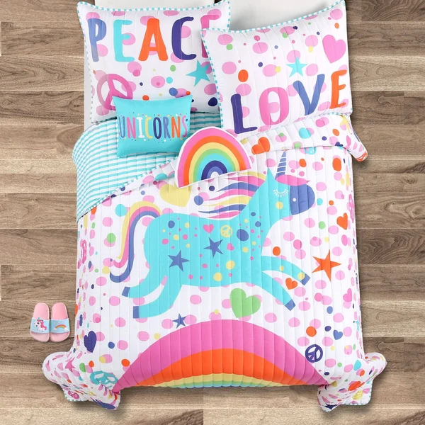 Lush Decor Unicorn Rainbow 4 Piece Quilt Set - Twin, White