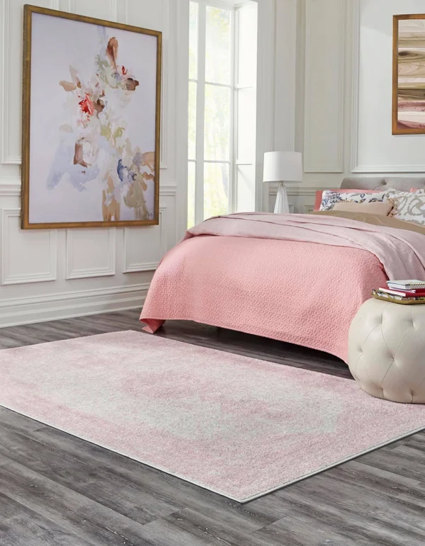 Rugs.com Dover Collection Rug 4& x 6& Pink Low-Pile Rug Perfect for Entryways - Kitchens, Breakfast Nooks, Accent Pieces