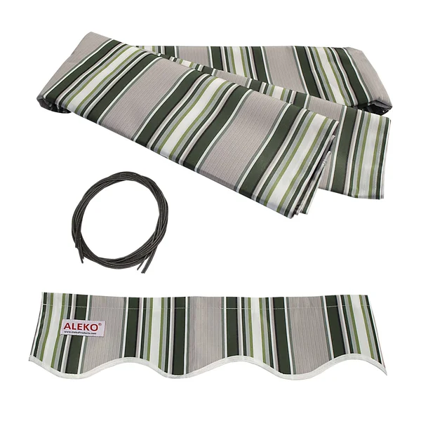 Aleko FAB20X10MSTRGR58 Retractable Awning Fabric Replacement 20 x 10 Feet Multi-Stripe Green